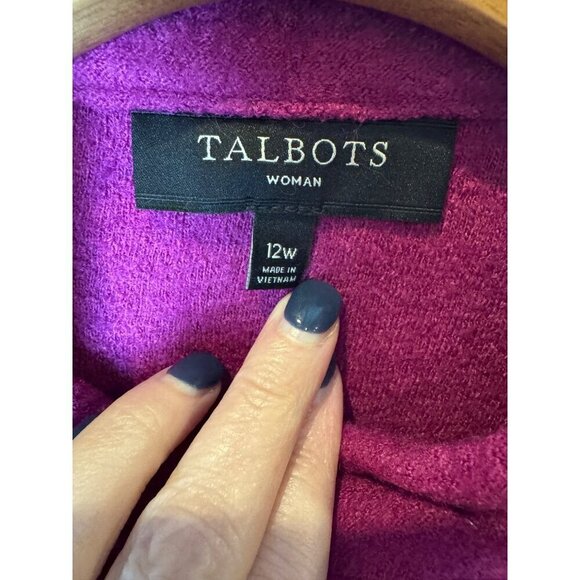 Talbots Jacket Women 12 Wide Purple Wool Blend Asymmetric Zip Mock Neck Coat - Picture 8 of 10
